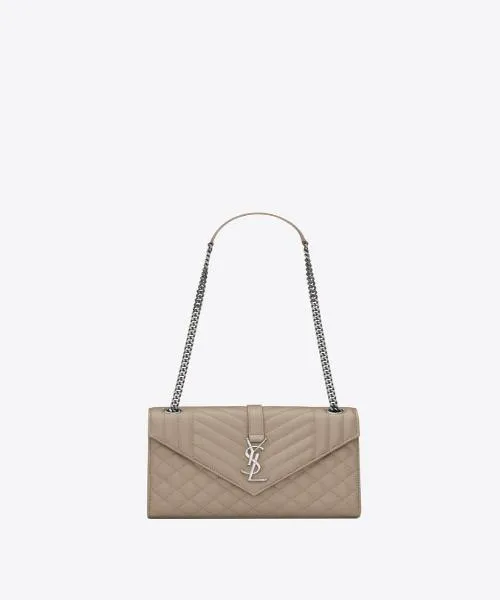 Saint Laurent Envelope Medium Bag in Mix Matelasse Grain De Poudre Embossed Leather Latte