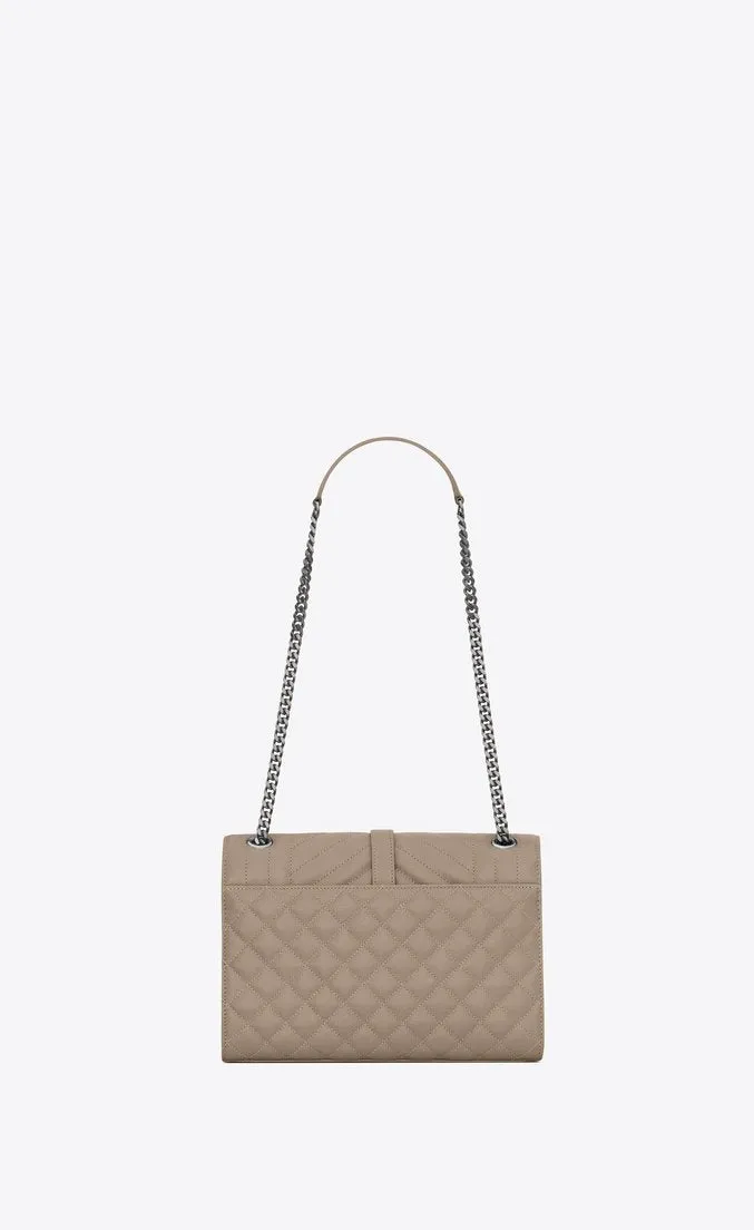 Saint Laurent Envelope Medium Bag in Mix Matelasse Grain De Poudre Embossed Leather Latte