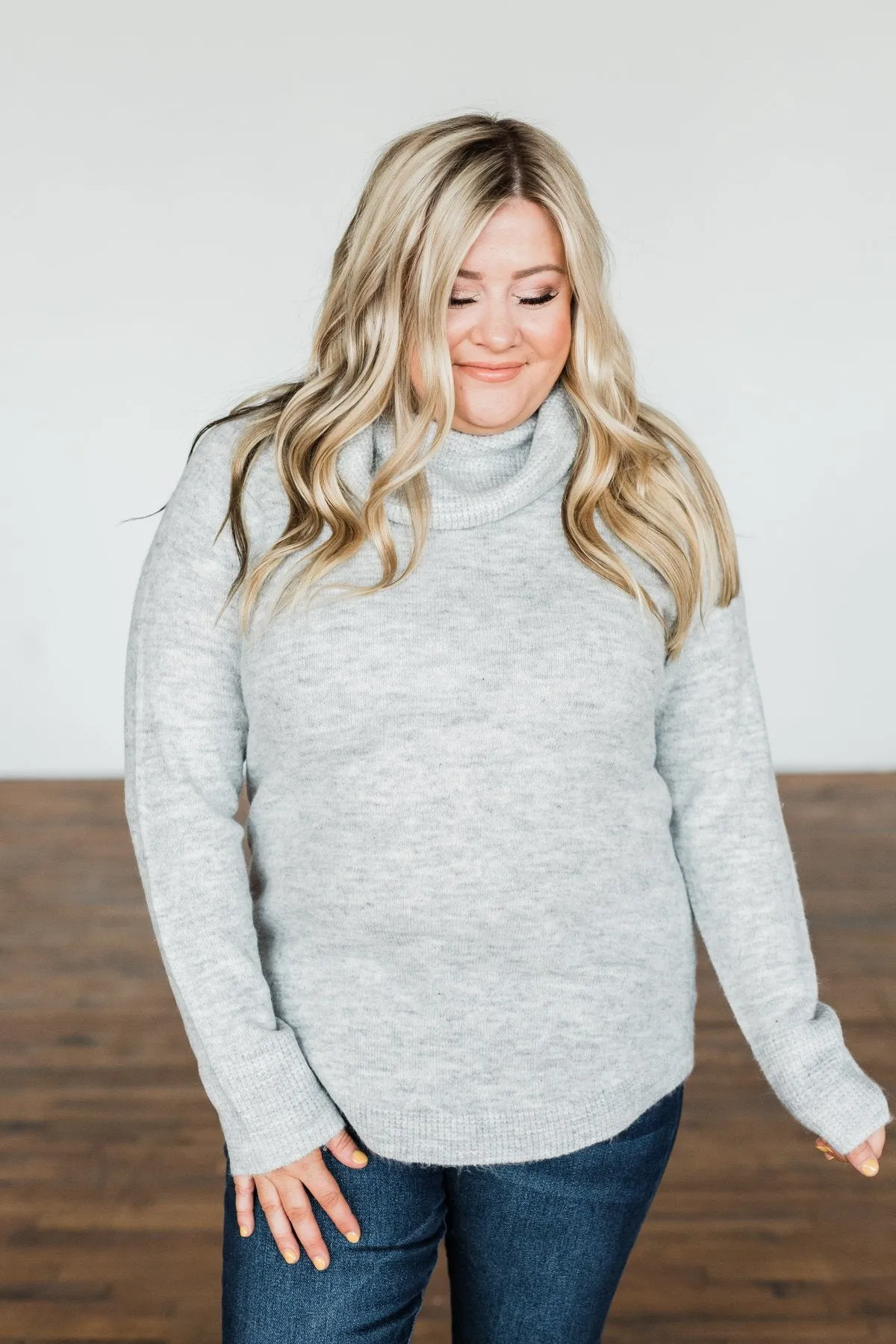 Say My Name Cowl Neck Sweater- Heather Grey