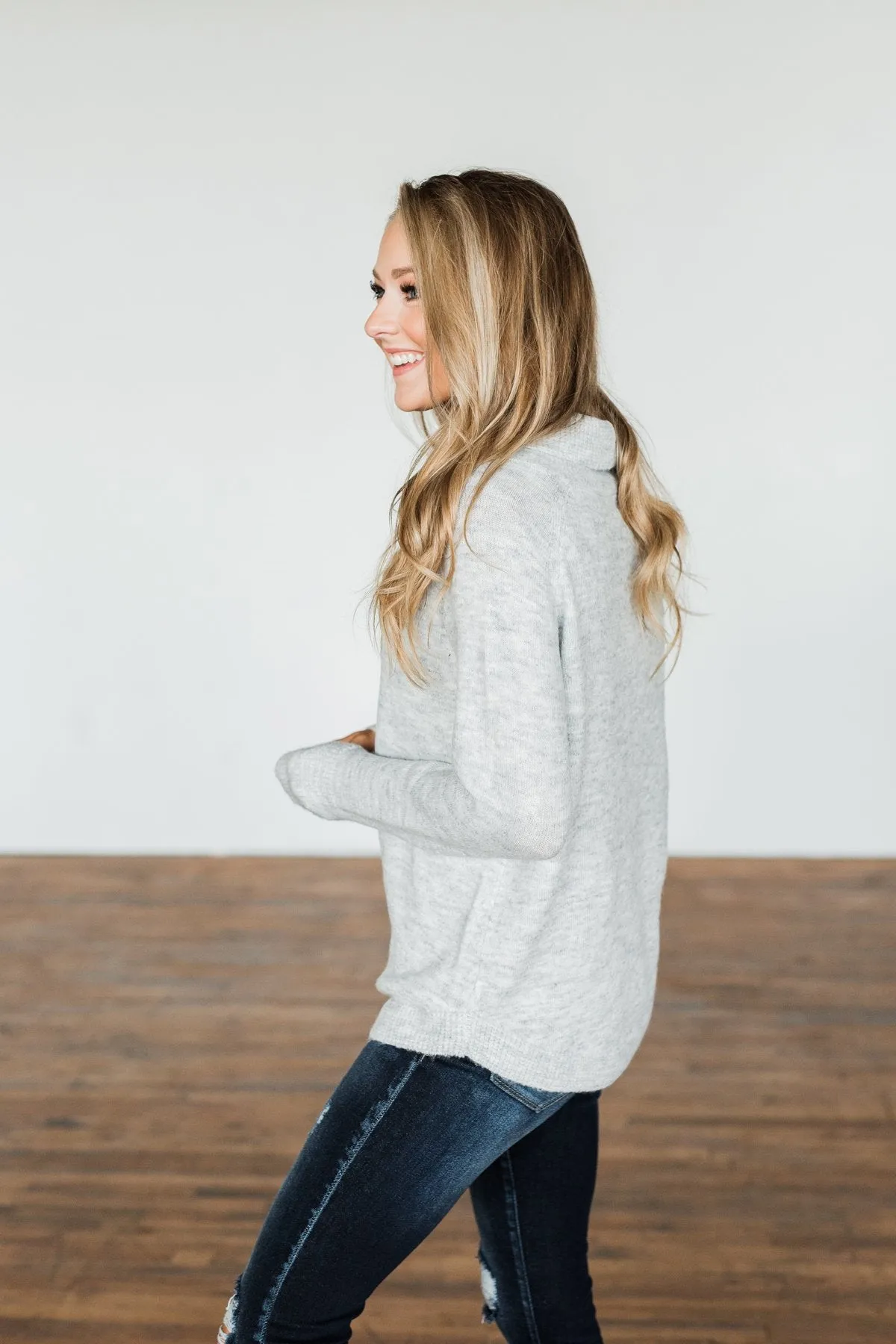 Say My Name Cowl Neck Sweater- Heather Grey