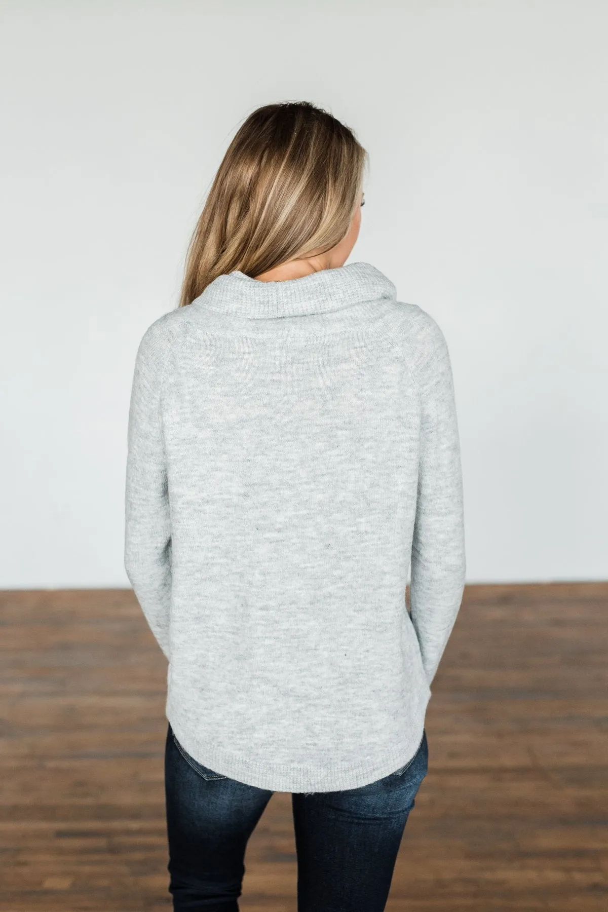 Say My Name Cowl Neck Sweater- Heather Grey