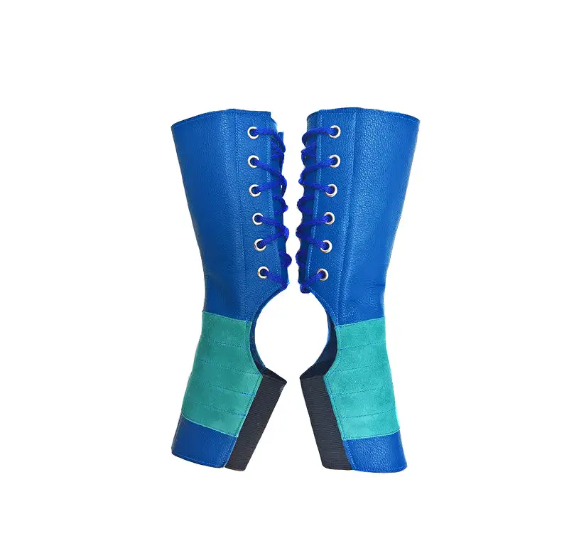 SHORT Aerial boots in BLUE leather & TURQUOISE Suede