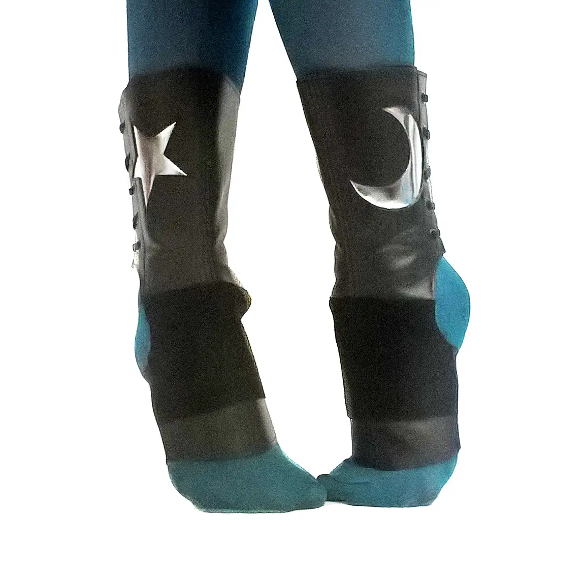 SHORT Black Aerial boots w/ Silver metallic MOON & STAR + Suede Grip