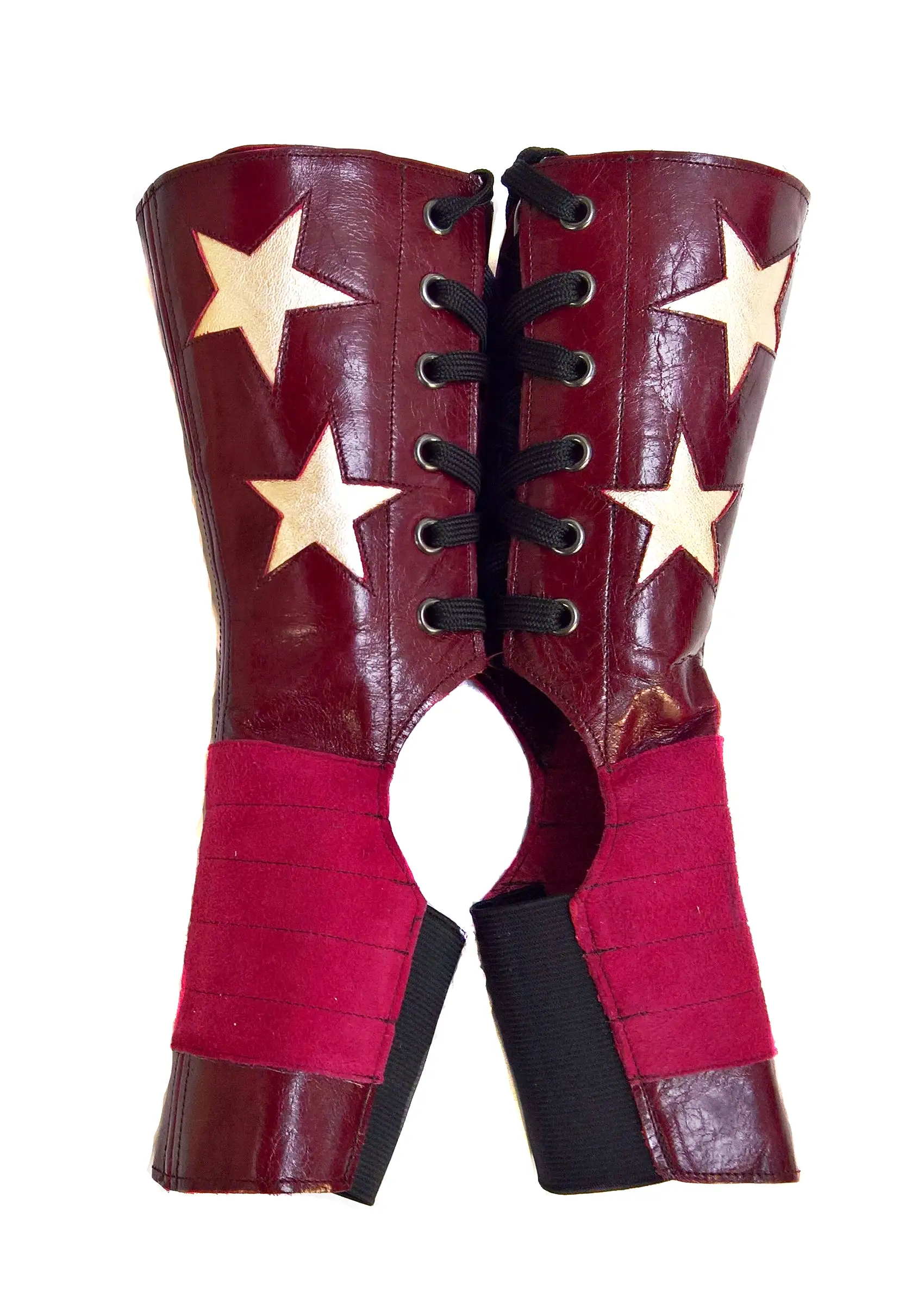 SHORT Burgundy Stardust Aerial boots w/ Gold Stars + Grip Panel