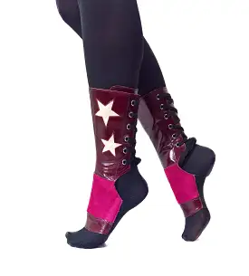 SHORT Burgundy Stardust Aerial boots w/ Gold Stars + Grip Panel