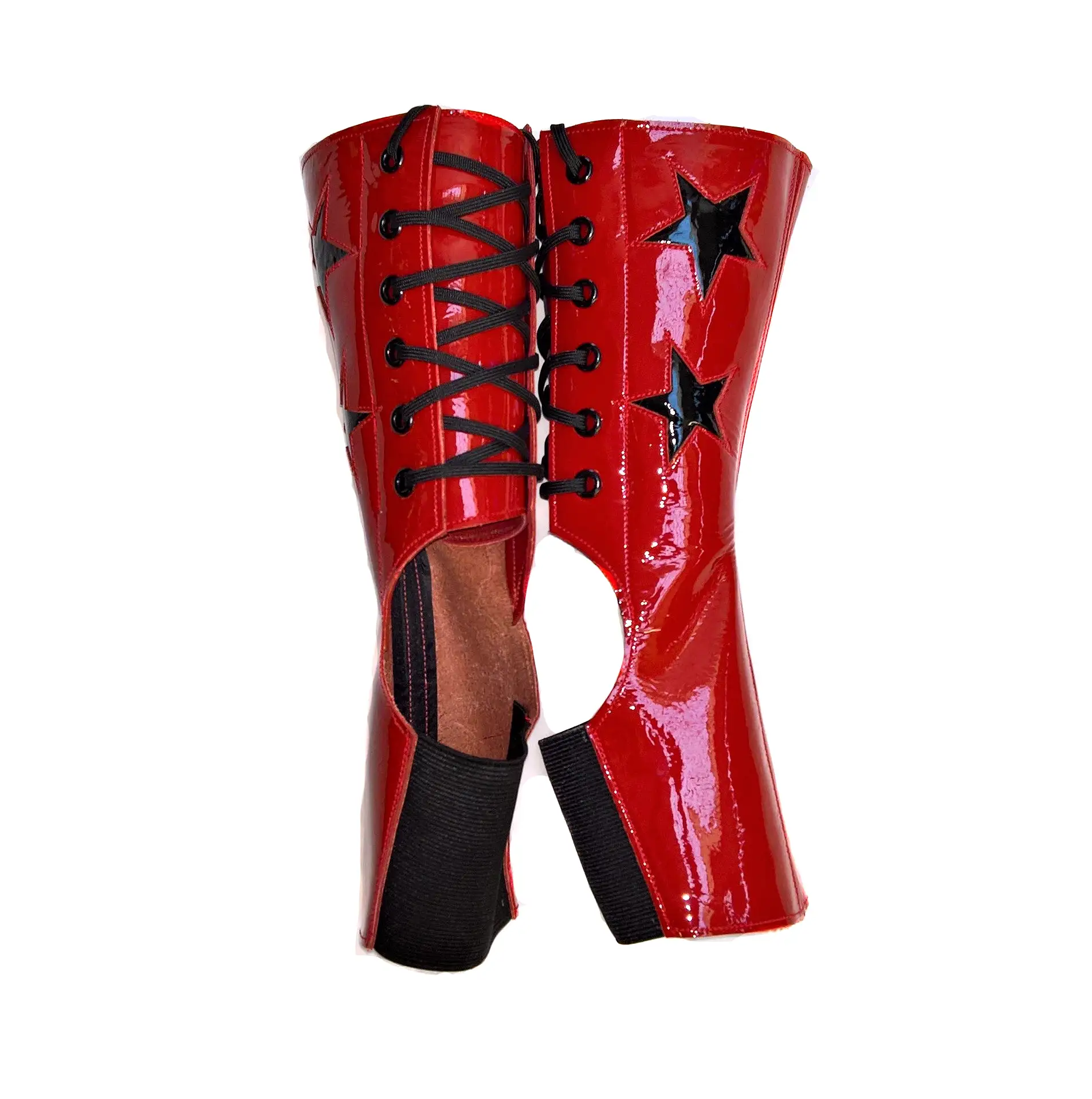 Short Red patent Pole & Aerial Gaiters w/Black Stars