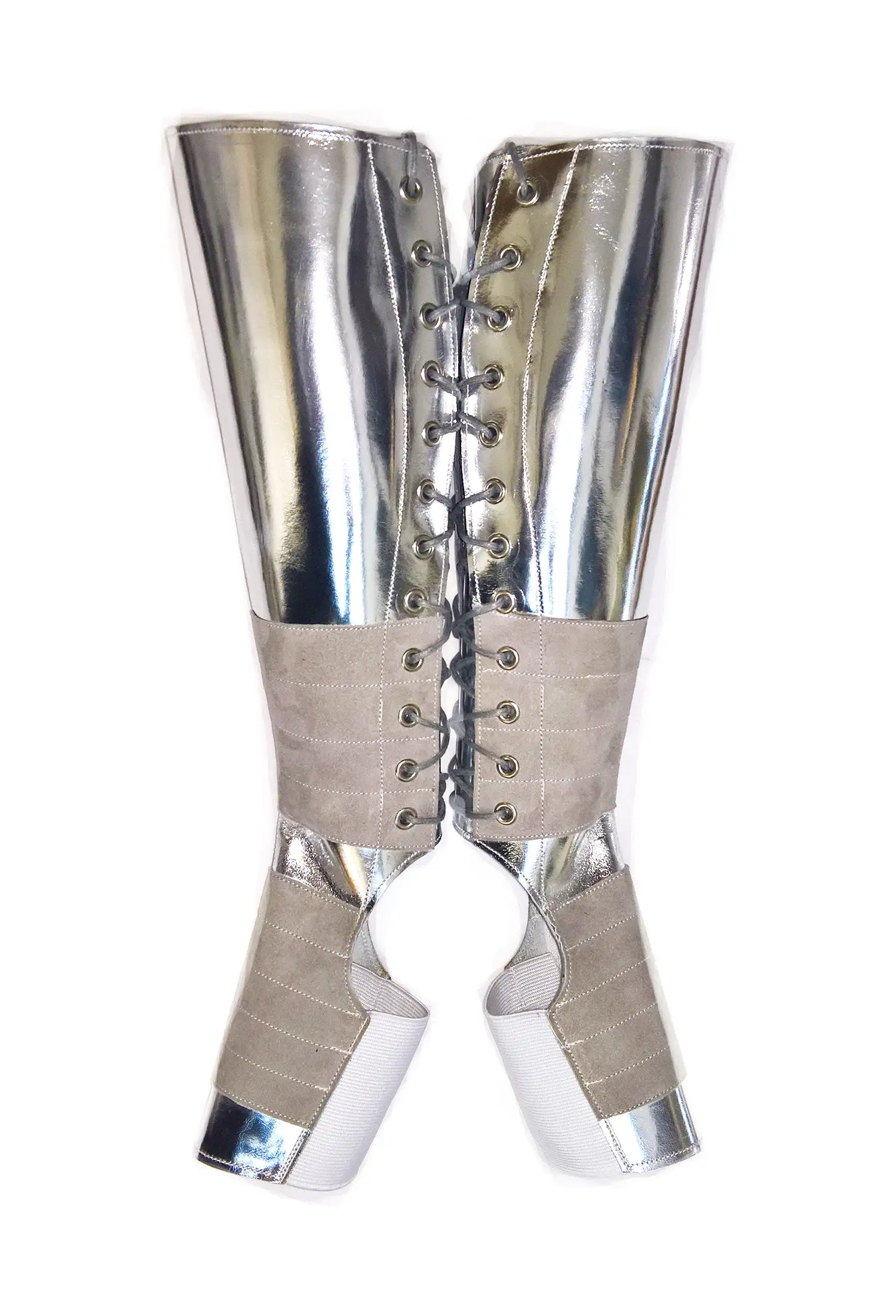 SILVER Mirror Metallic Leather Aerial boots w/ Suede Grip