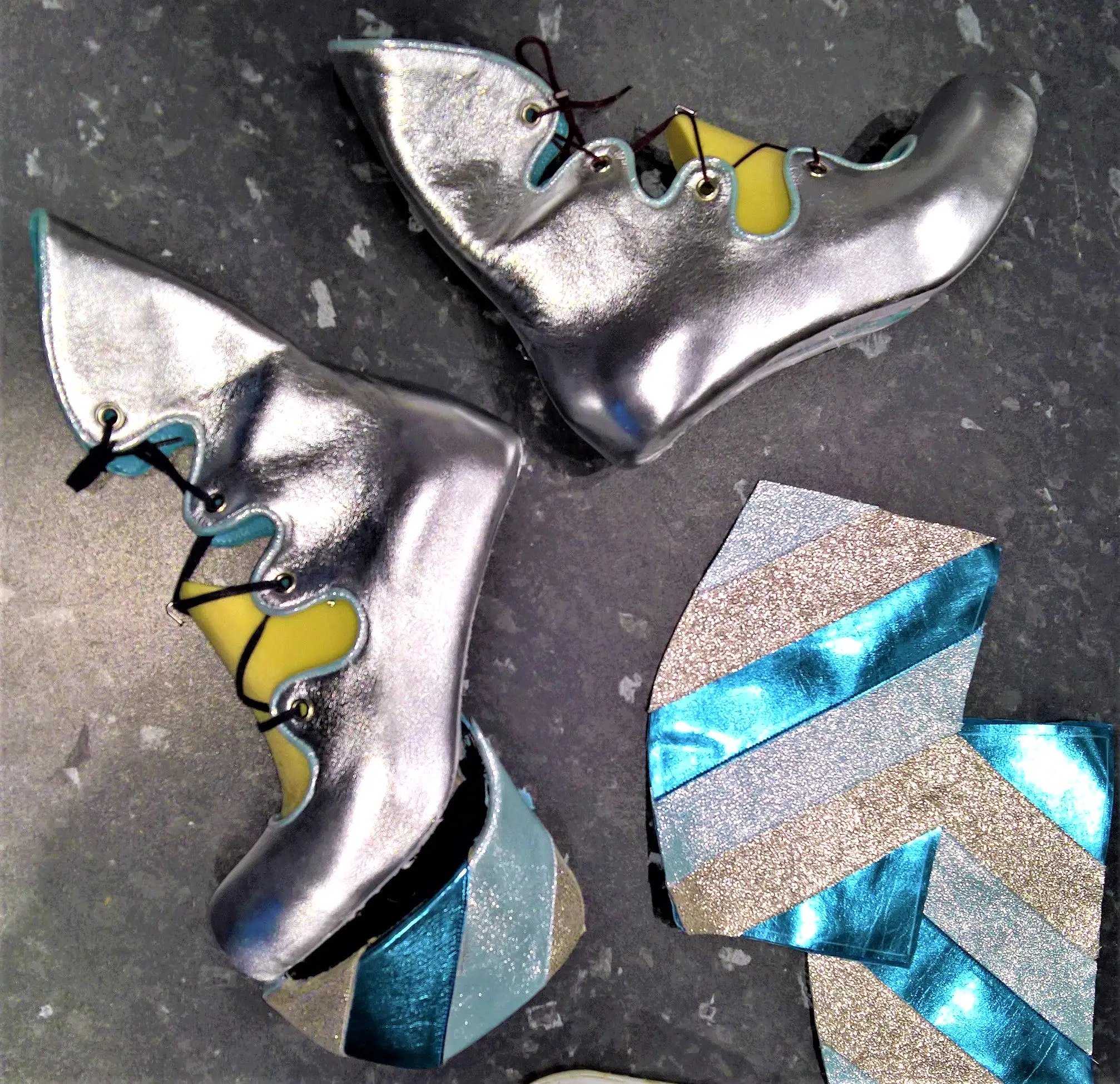 Silver/Blue GLAM Striped Platform Boots