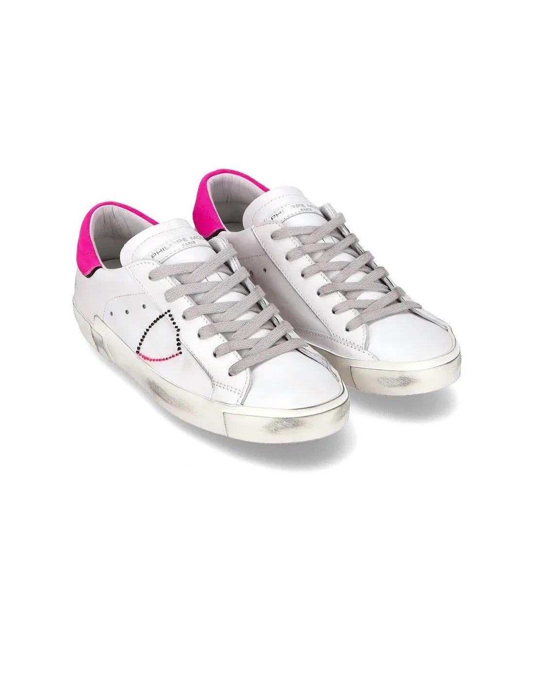 Sneakers philippe model donna bassa PRSX prld vb40 bianco e fucsia