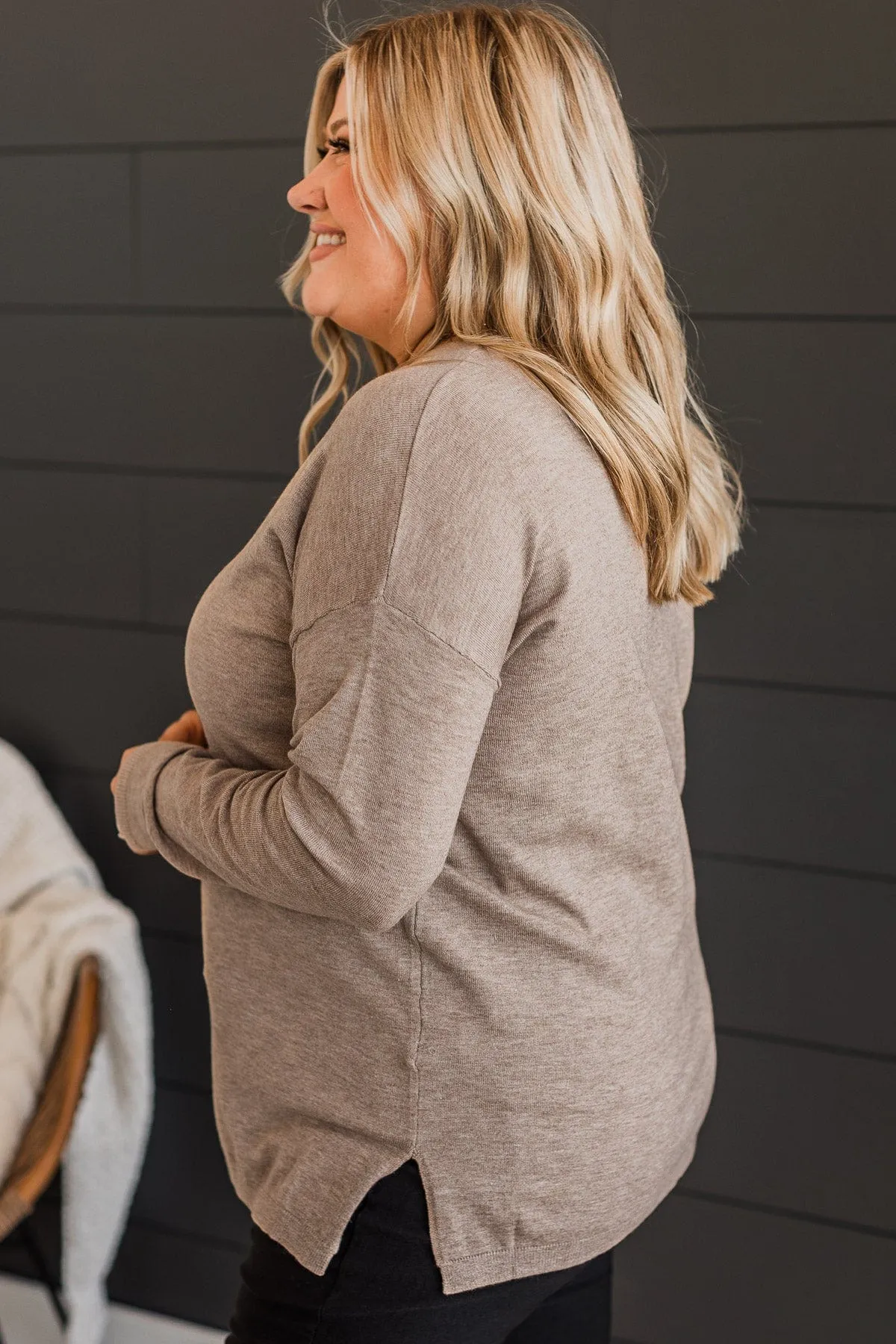 Soft As A Cloud V-Neck Sweater- Mocha