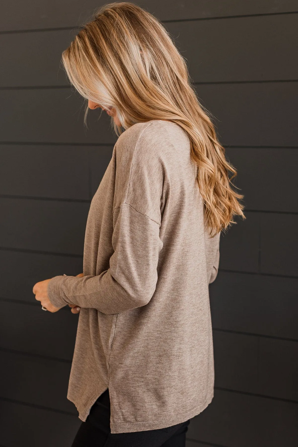 Soft As A Cloud V-Neck Sweater- Mocha