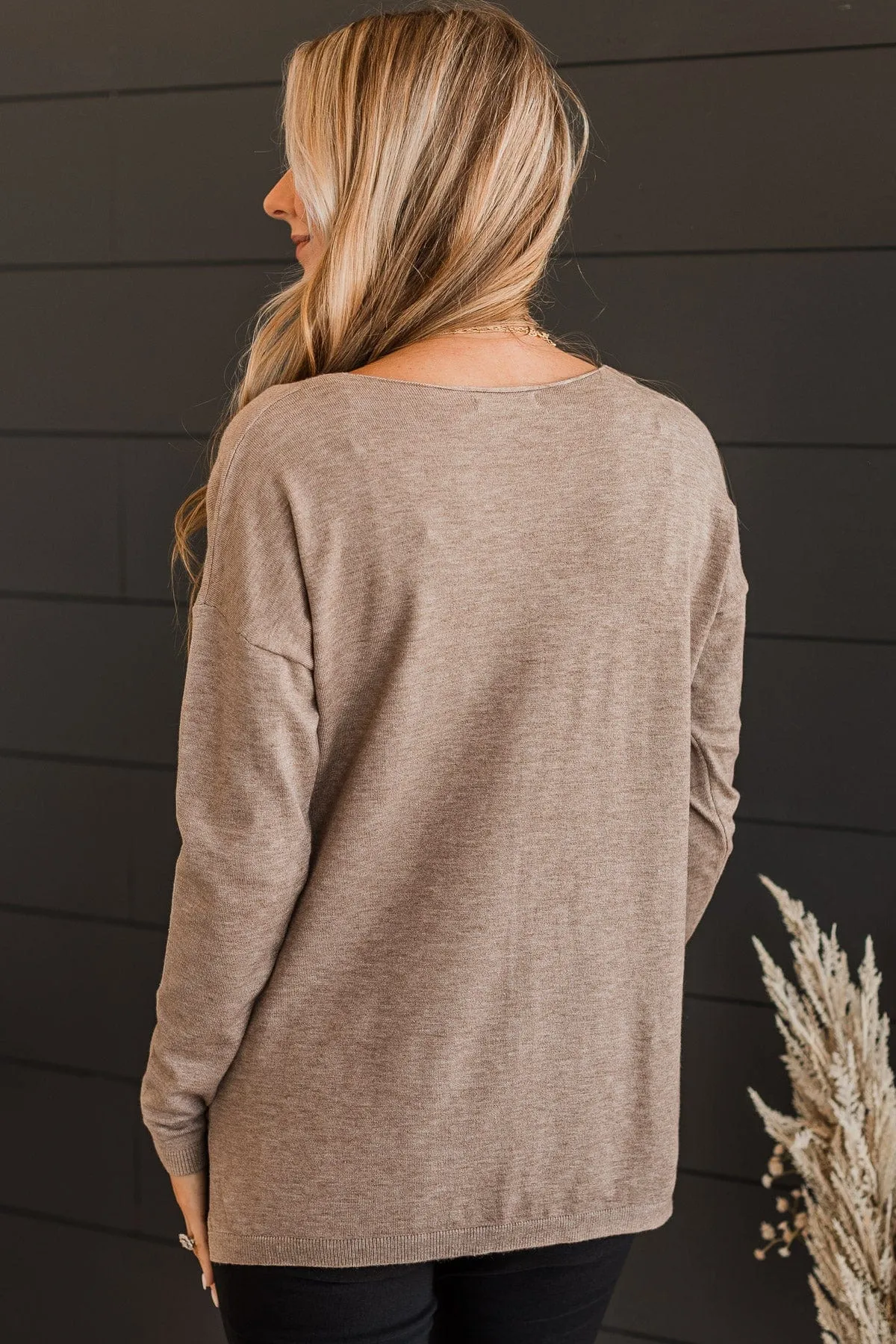 Soft As A Cloud V-Neck Sweater- Mocha