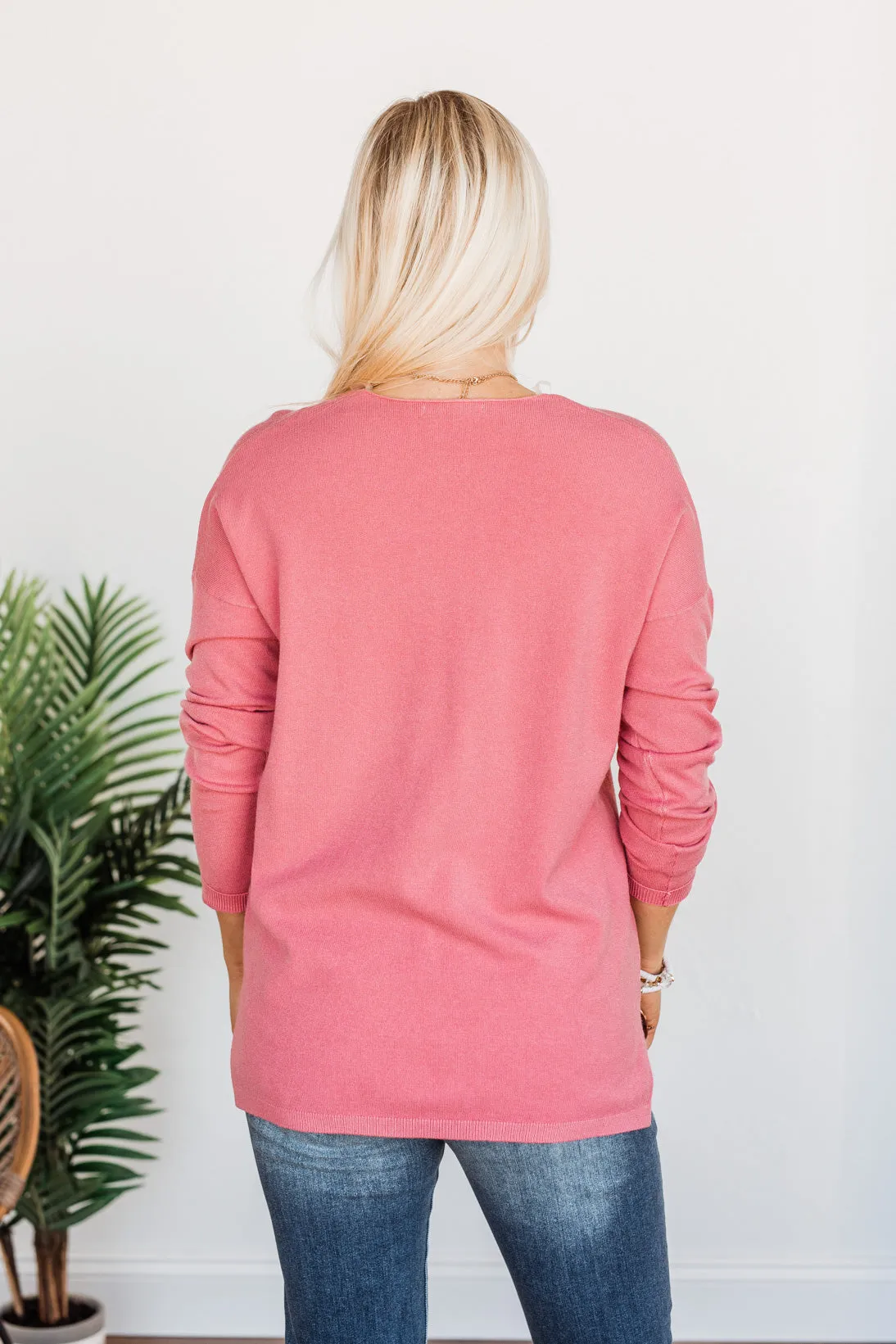 Soft As A Cloud V-Neck Sweater- Pink