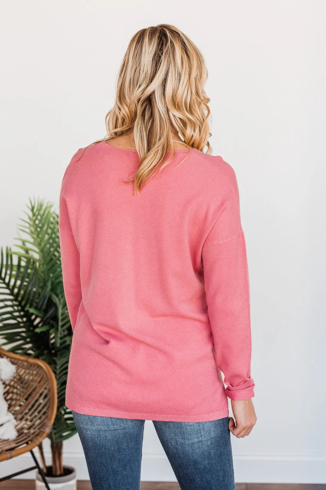 Soft As A Cloud V-Neck Sweater- Pink