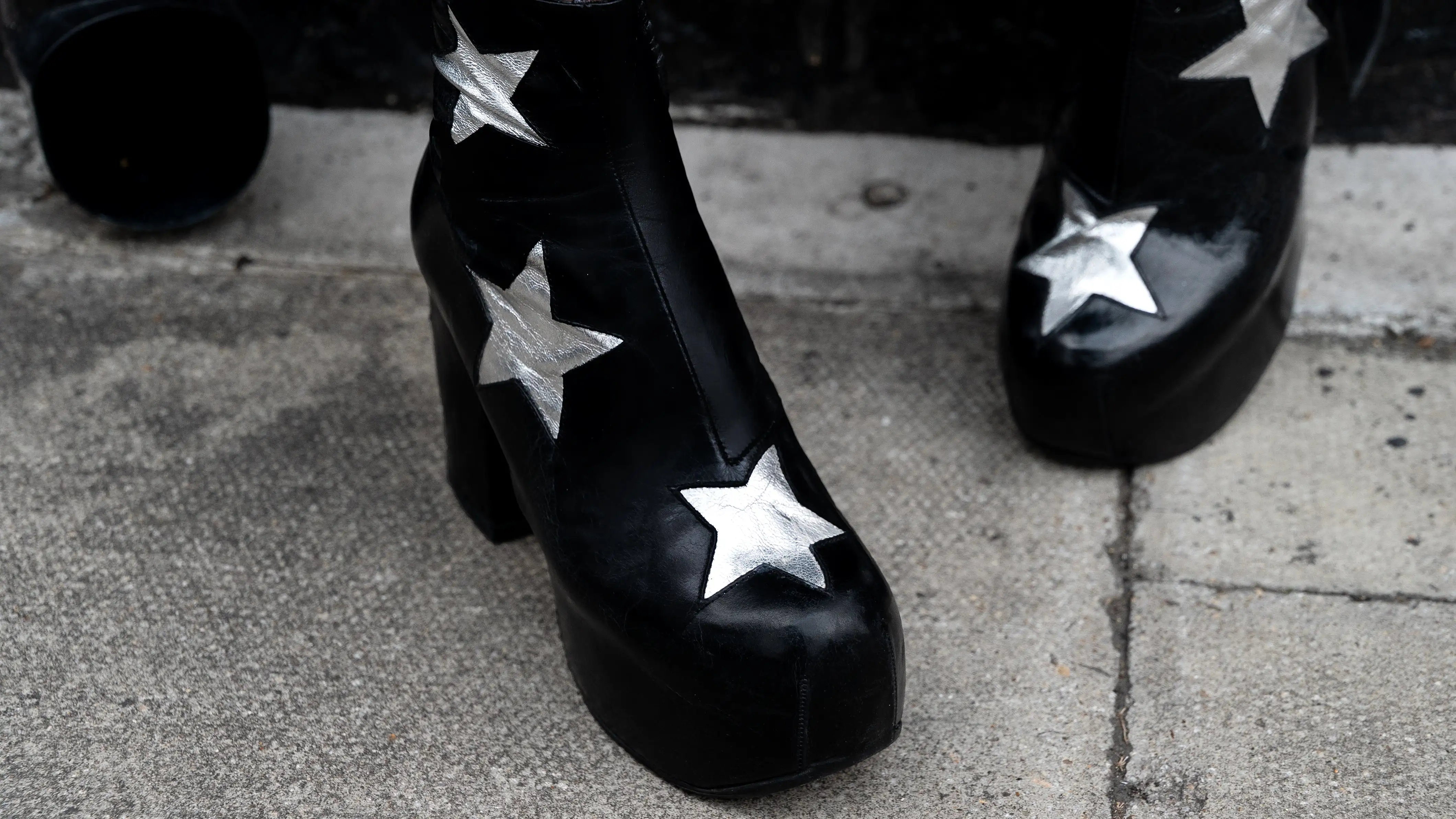 STARDUST Platform Ankle Boots - Black with Silver Stars