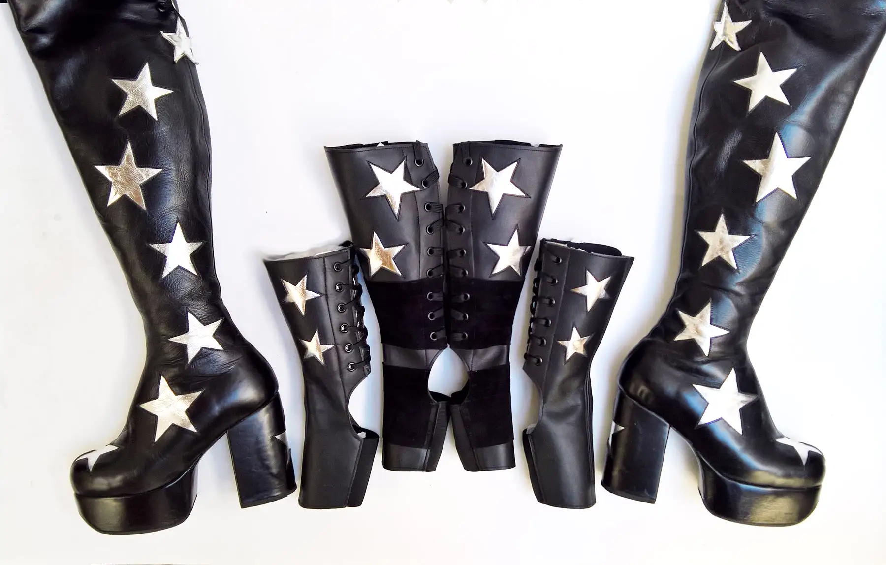 STARDUST Platform Ankle Boots - Black with Silver Stars