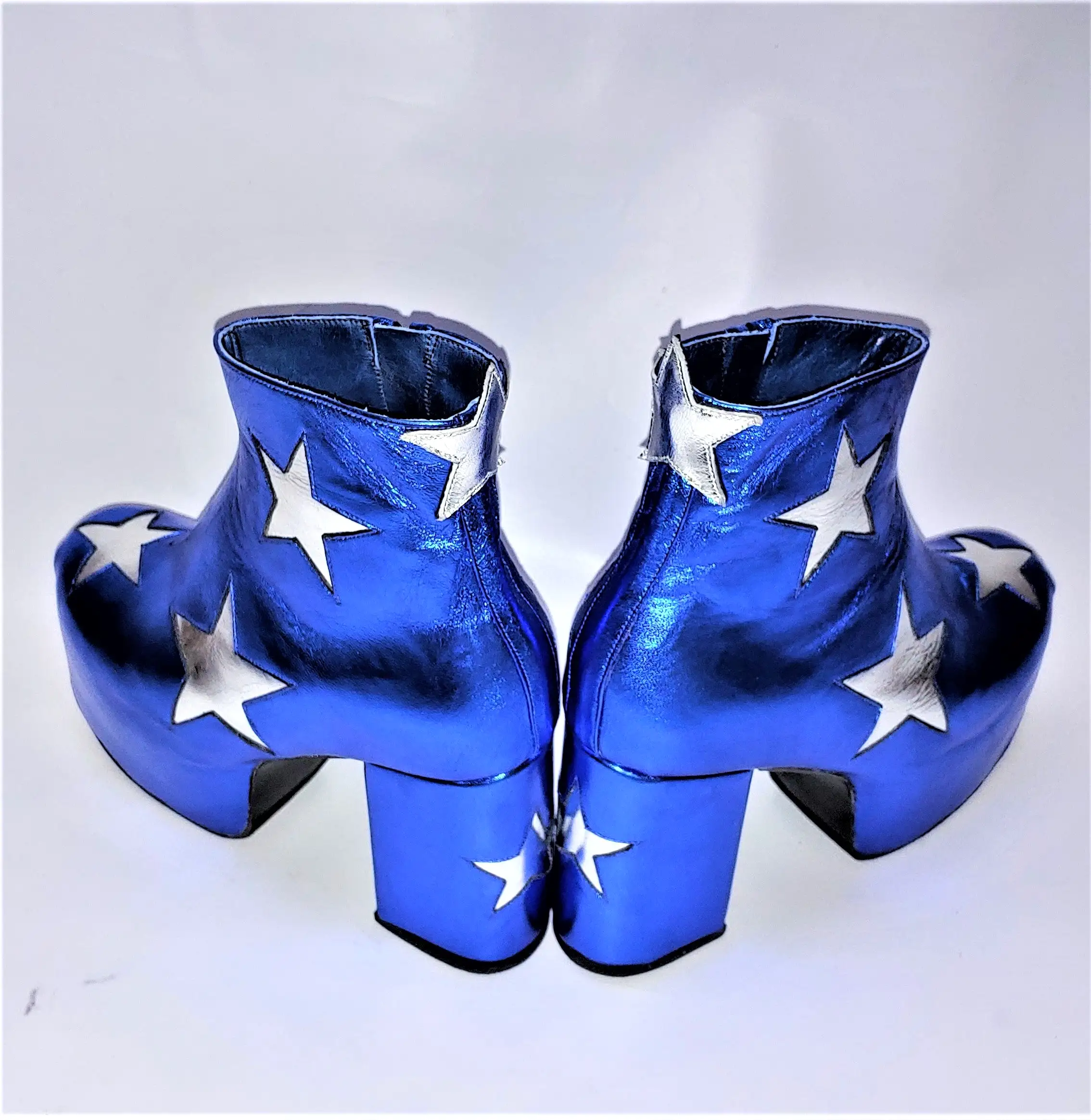 STARDUST Platform Ankle Boots - Blue metallic with Silver Stars