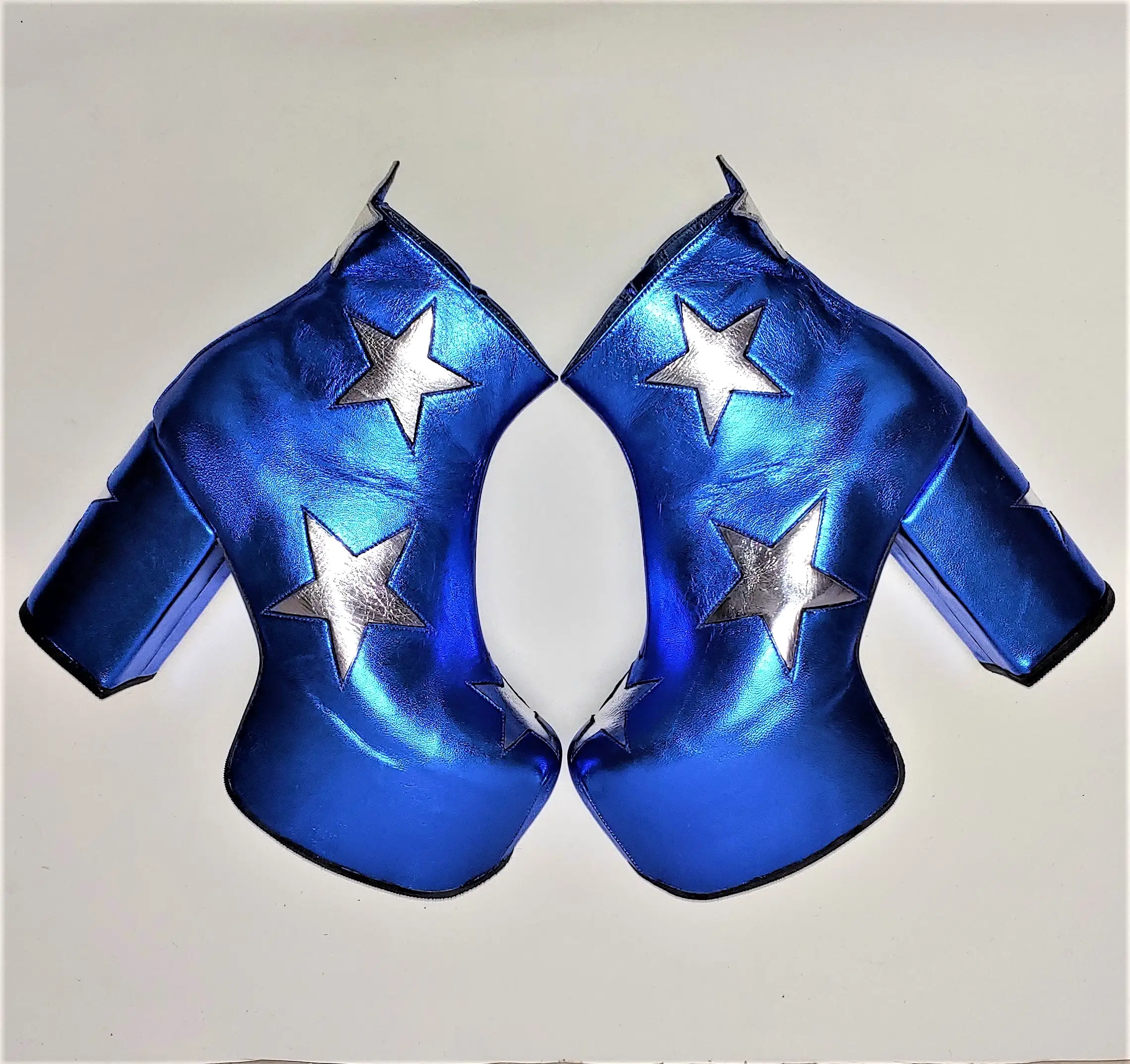 STARDUST Platform Ankle Boots - Blue metallic with Silver Stars