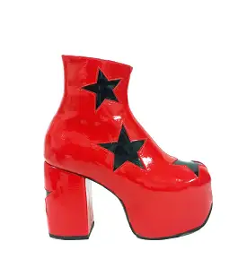 STARDUST Platform Ankle Boots - Red Patent Leather with Black Stars