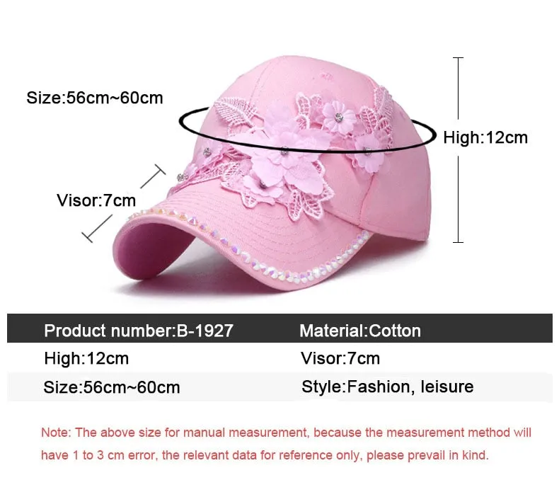 Summer Fashion Women's Rhinestones Lifelike Flowers Baseball Cap