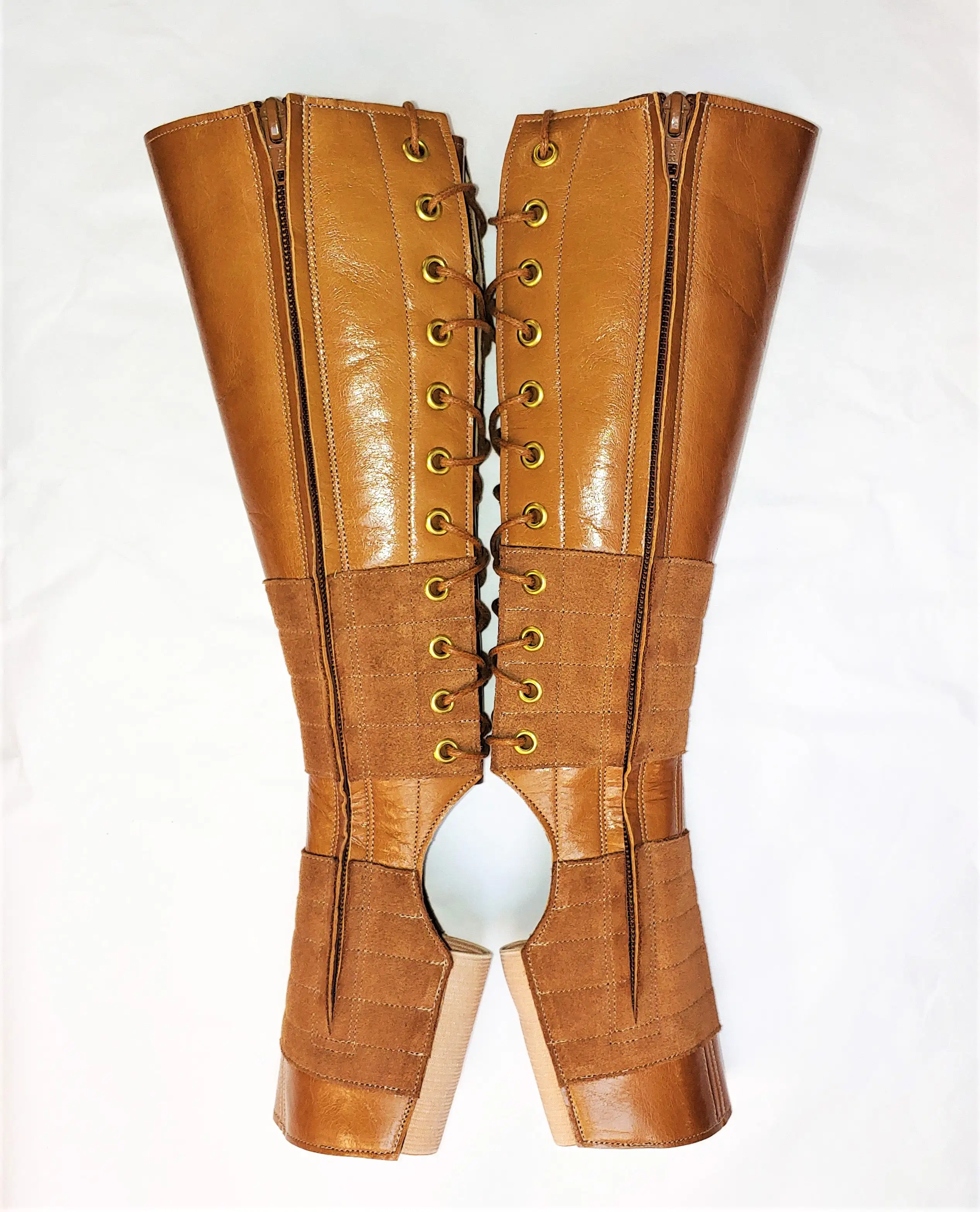 TAN Leather Aerial boots w/ inside ZIP + Suede Grip