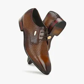 Tan Perforated Lace-Up Shoes by Lafattio