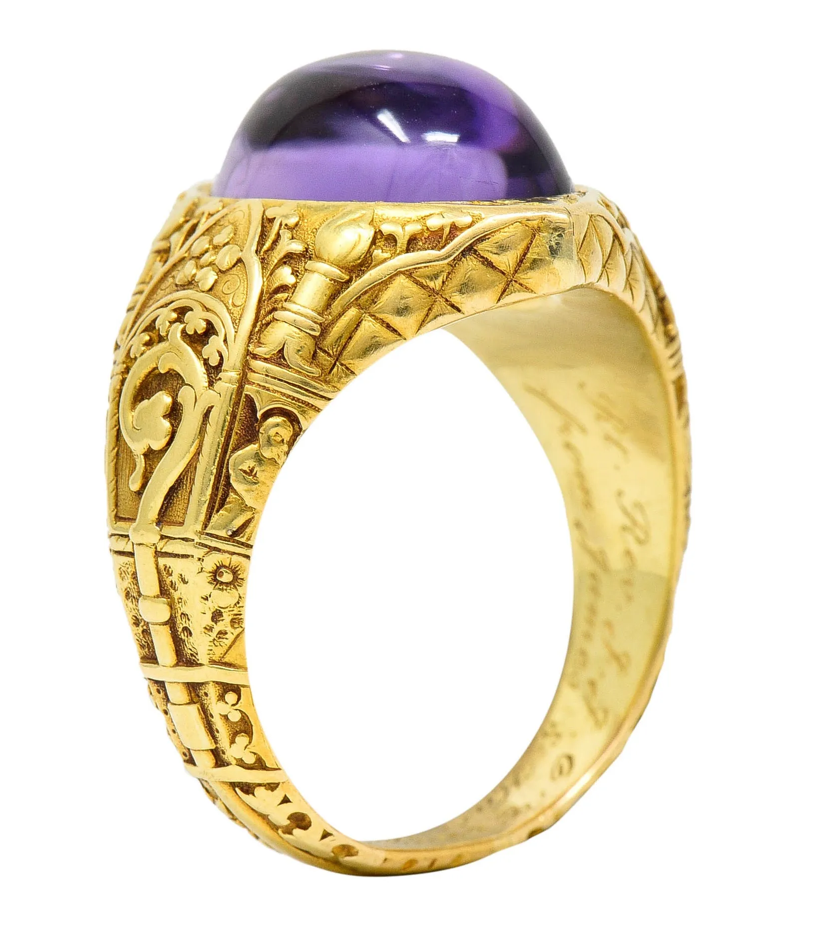 Tiffany & Co. Amethyst Cabochon 18 Karat Gold Bishop Ecclesiastical Men’s Antique Ring