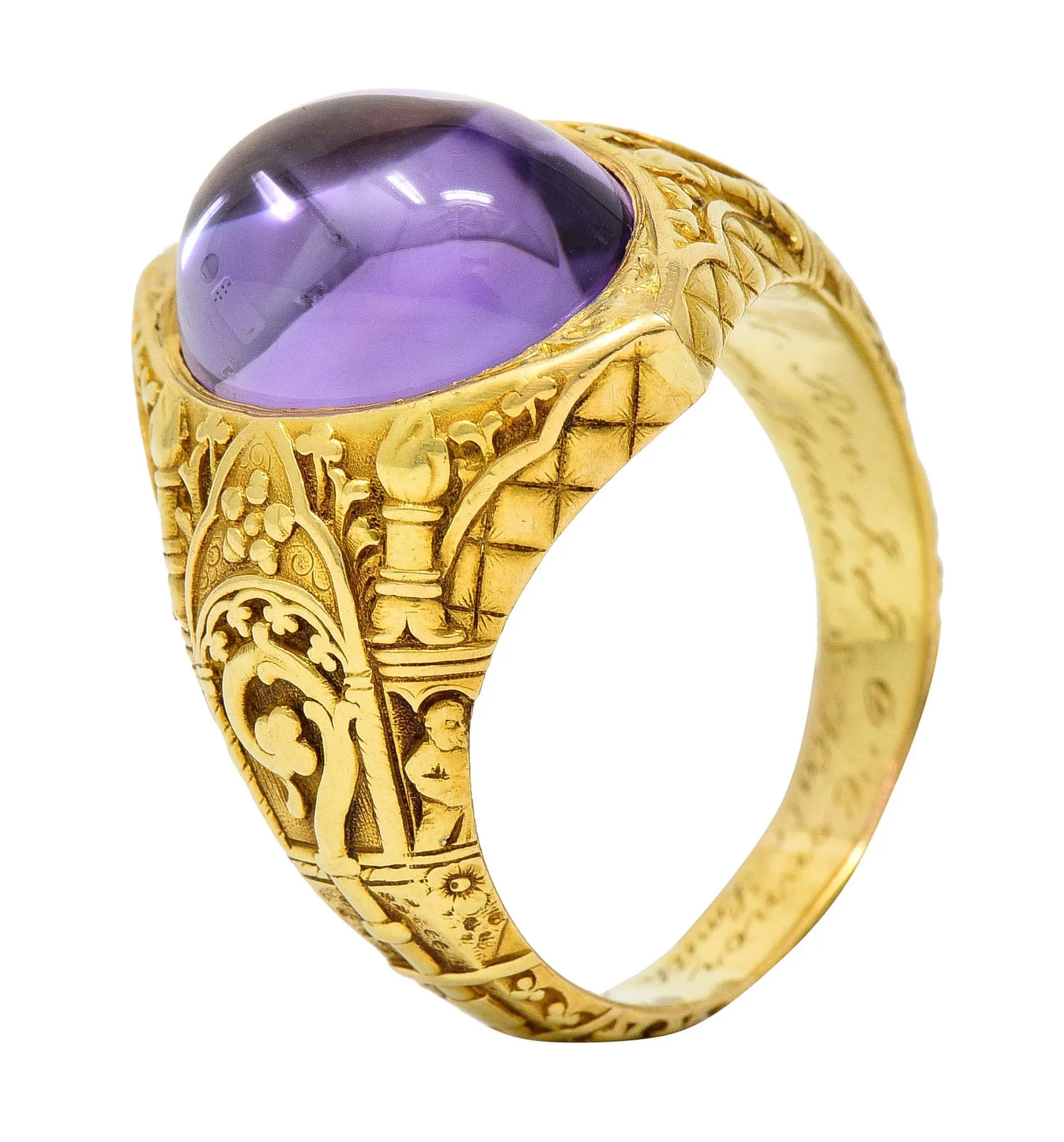 Tiffany & Co. Amethyst Cabochon 18 Karat Gold Bishop Ecclesiastical Men’s Antique Ring