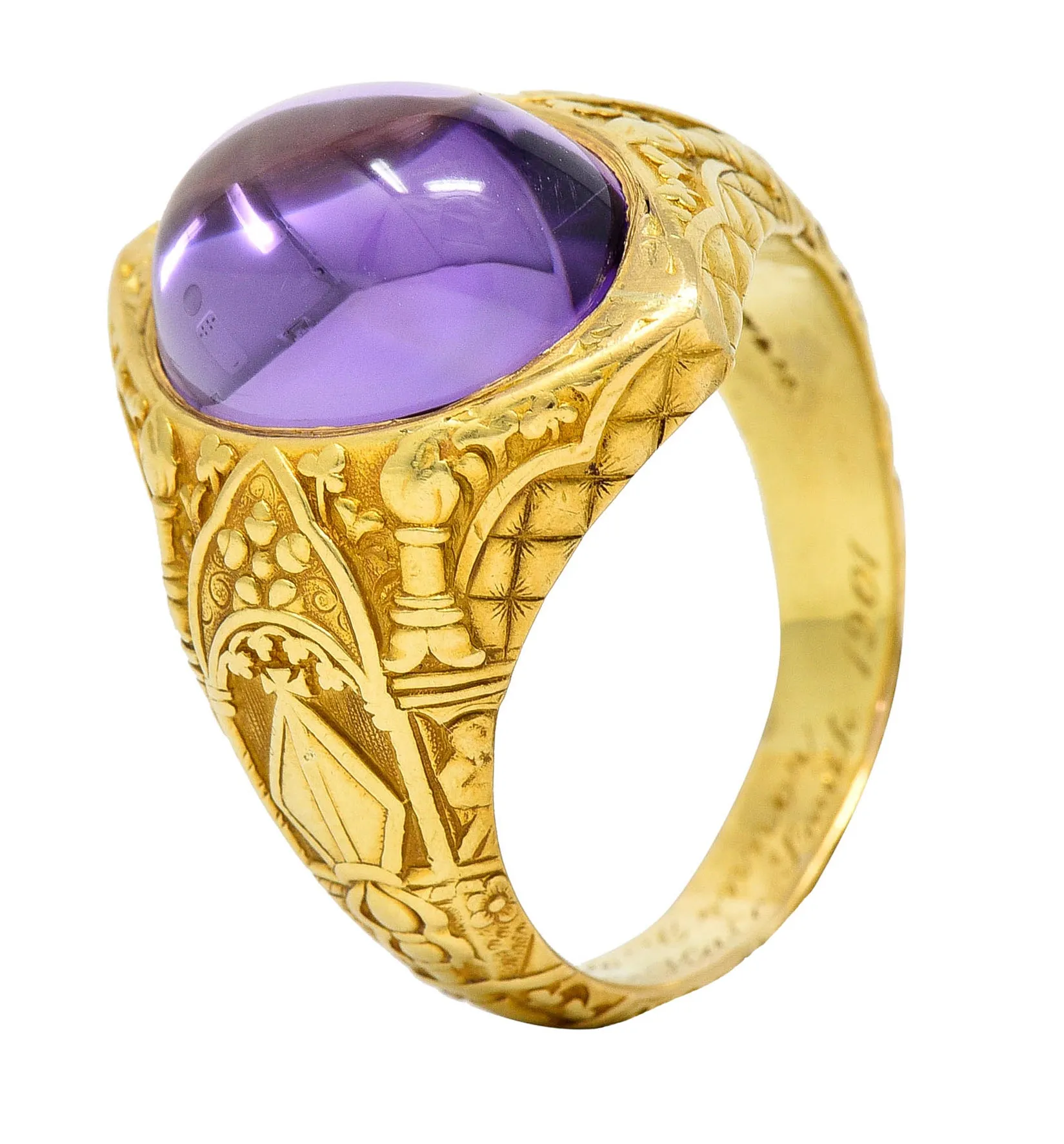 Tiffany & Co. Amethyst Cabochon 18 Karat Gold Bishop Ecclesiastical Men’s Antique Ring