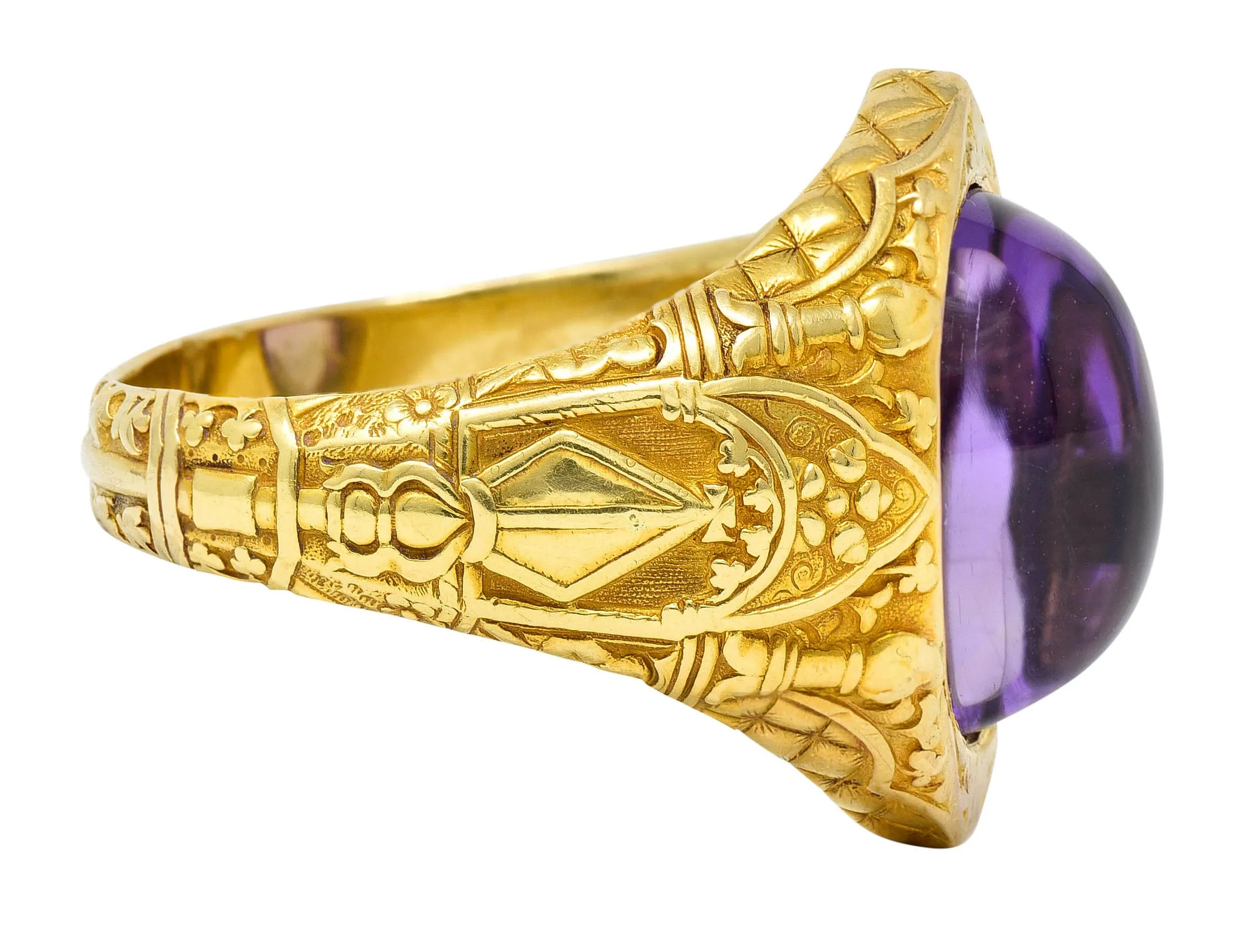 Tiffany & Co. Amethyst Cabochon 18 Karat Gold Bishop Ecclesiastical Men’s Antique Ring