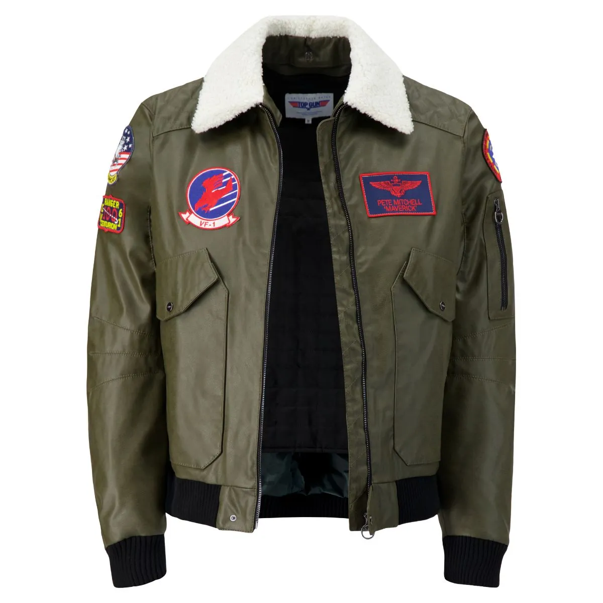 TOP GUN Unisex Vegan Leather Bomber Jacket - MILITARY GREEN