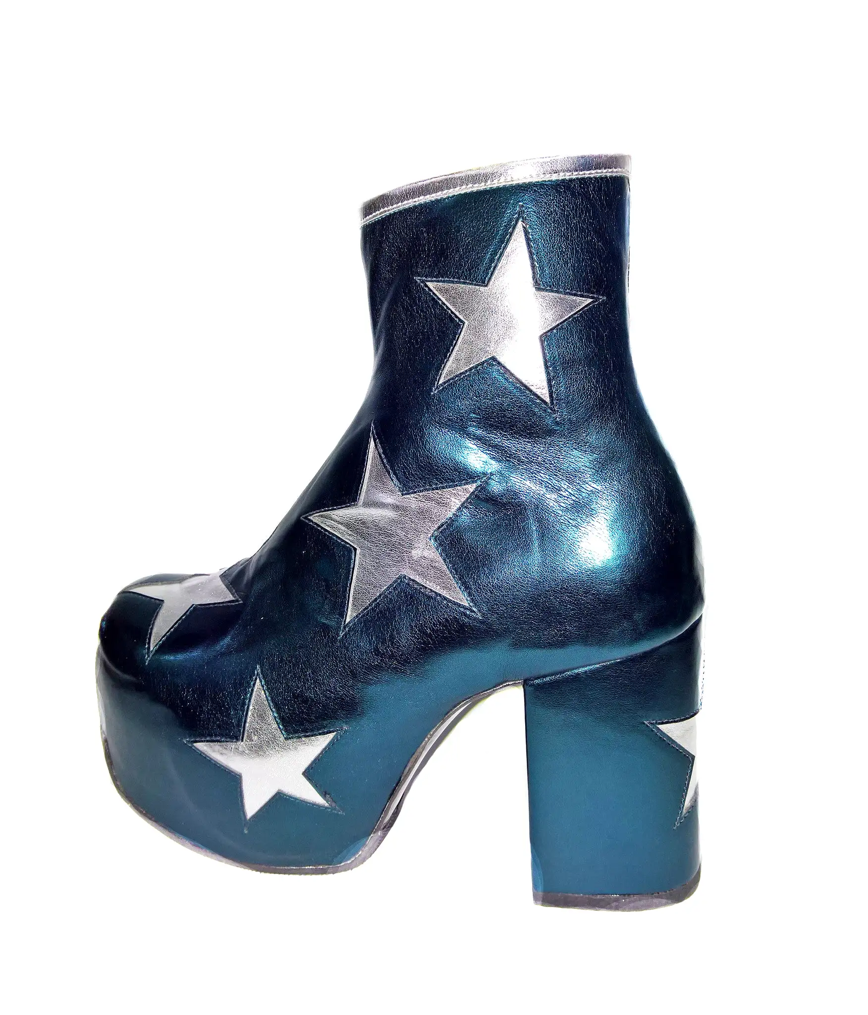 Vegan STARDUST Teal Metallic Platform Ankle Boots with Silver Stars