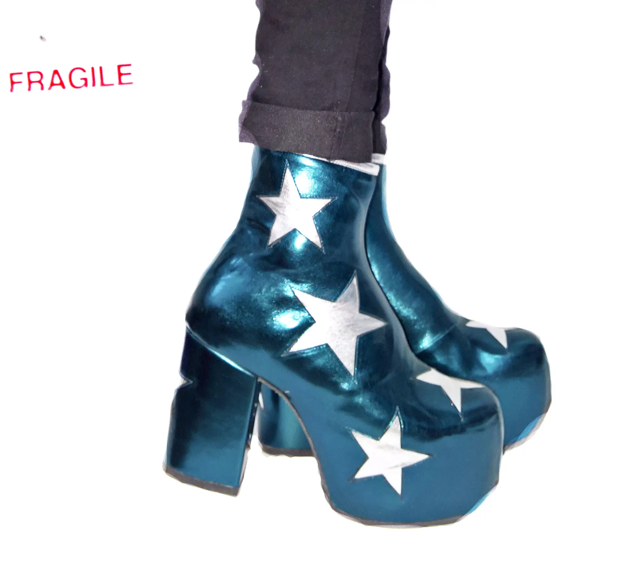 Vegan STARDUST Teal Metallic Platform Ankle Boots with Silver Stars