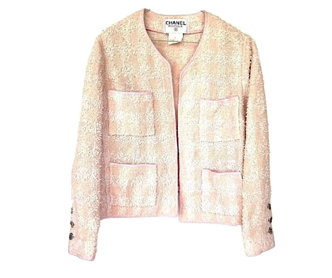 Vintage Chanel 96P 1996 Spring Pink and Creme Jacket FR 48 US 12/14