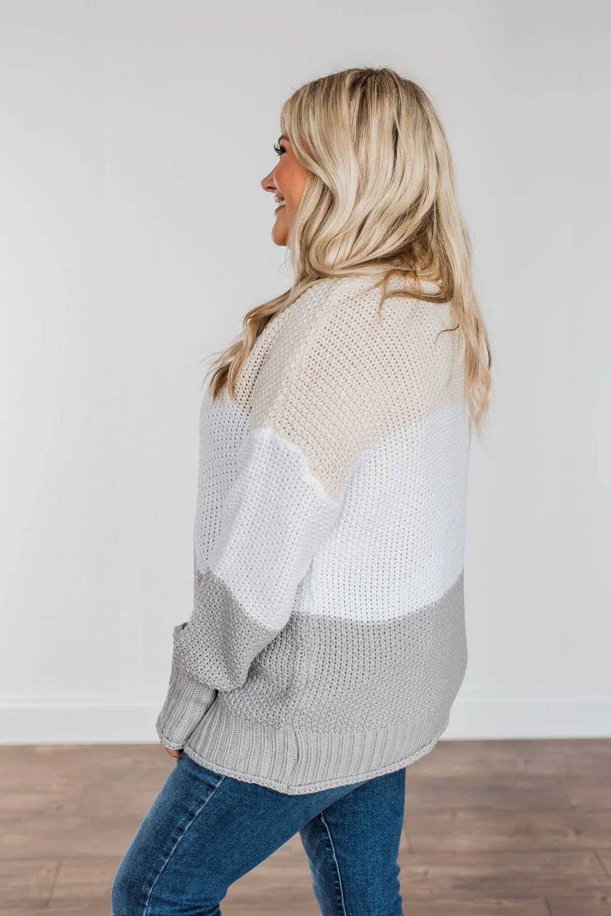 Warm & Toasty Color Block Knit Sweater- Beige & Grey