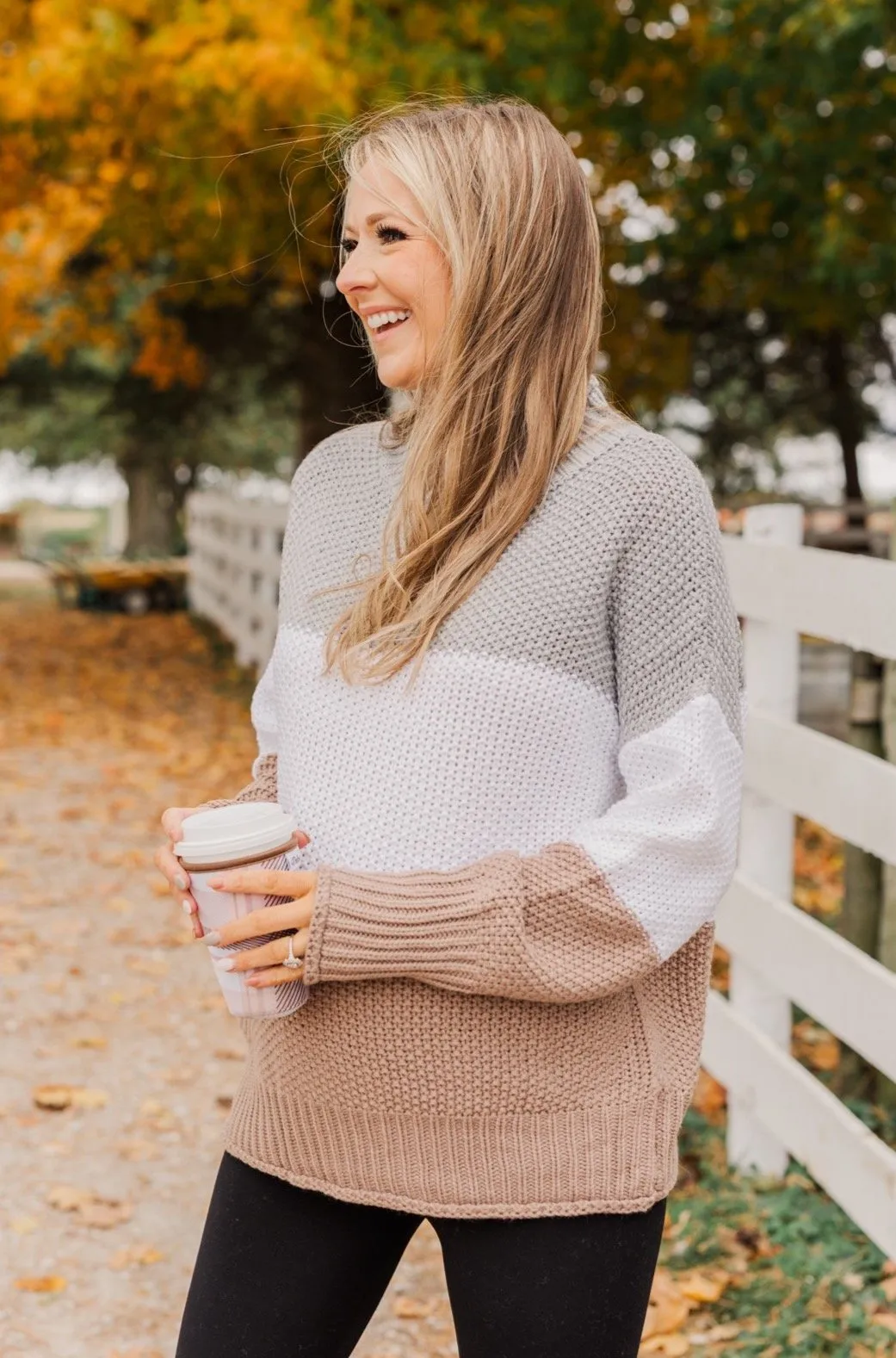 Warm & Toasty Color Block Knit Sweater- Grey & Mocha