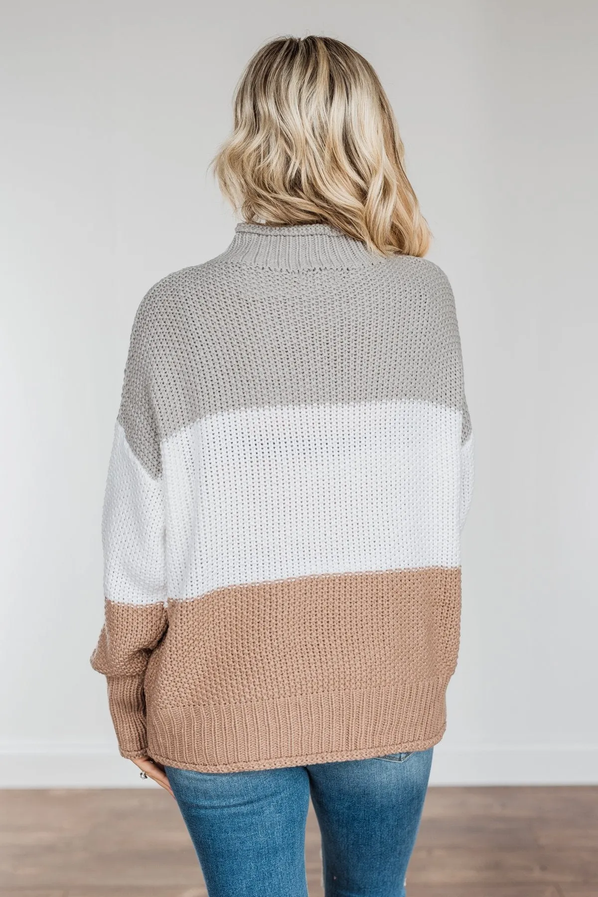 Warm & Toasty Color Block Knit Sweater- Grey & Mocha