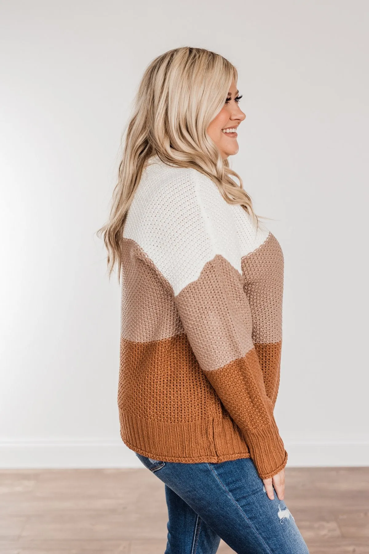 Warm & Toasty Color Block Knit Sweater- Mocha & Rust