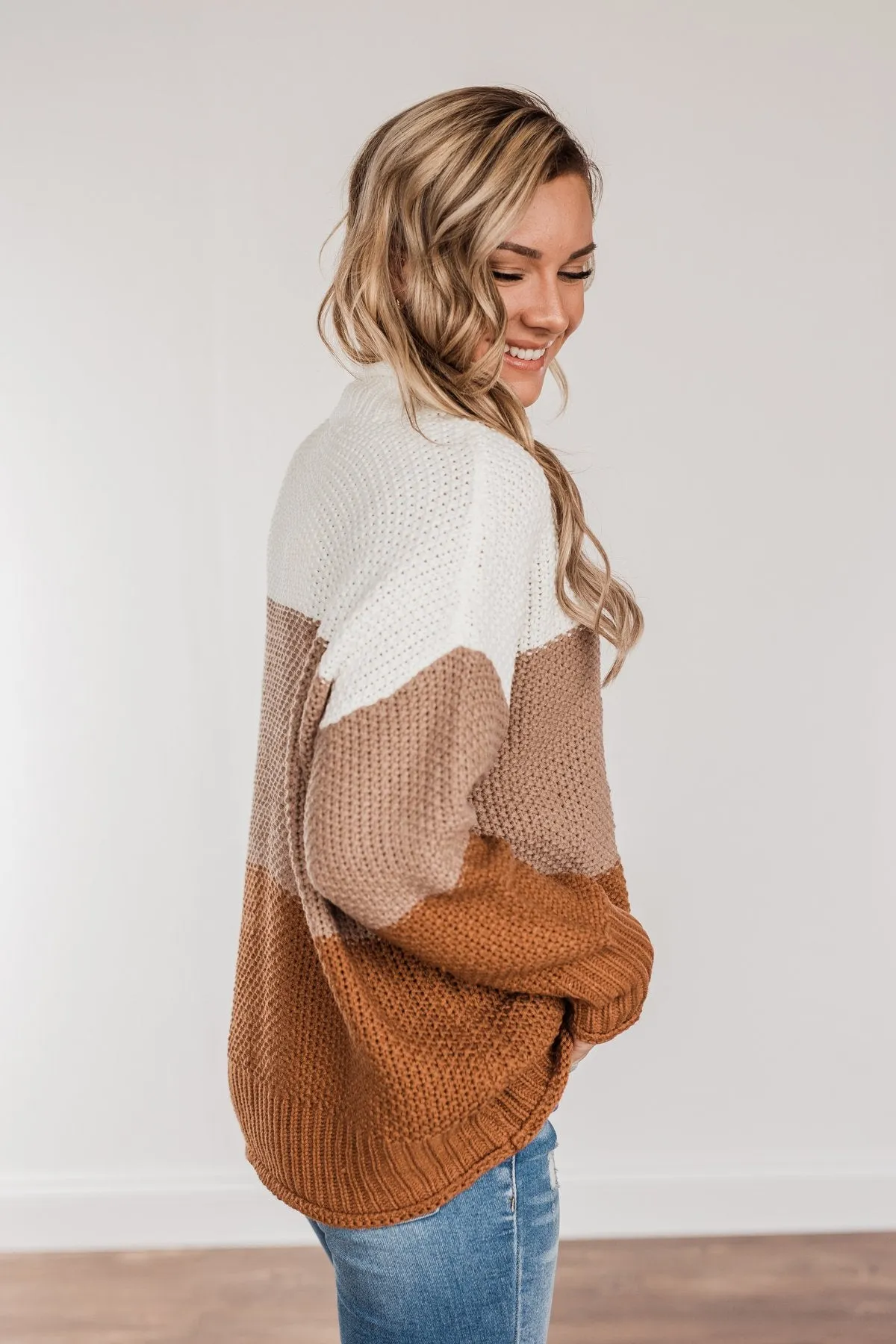 Warm & Toasty Color Block Knit Sweater- Mocha & Rust