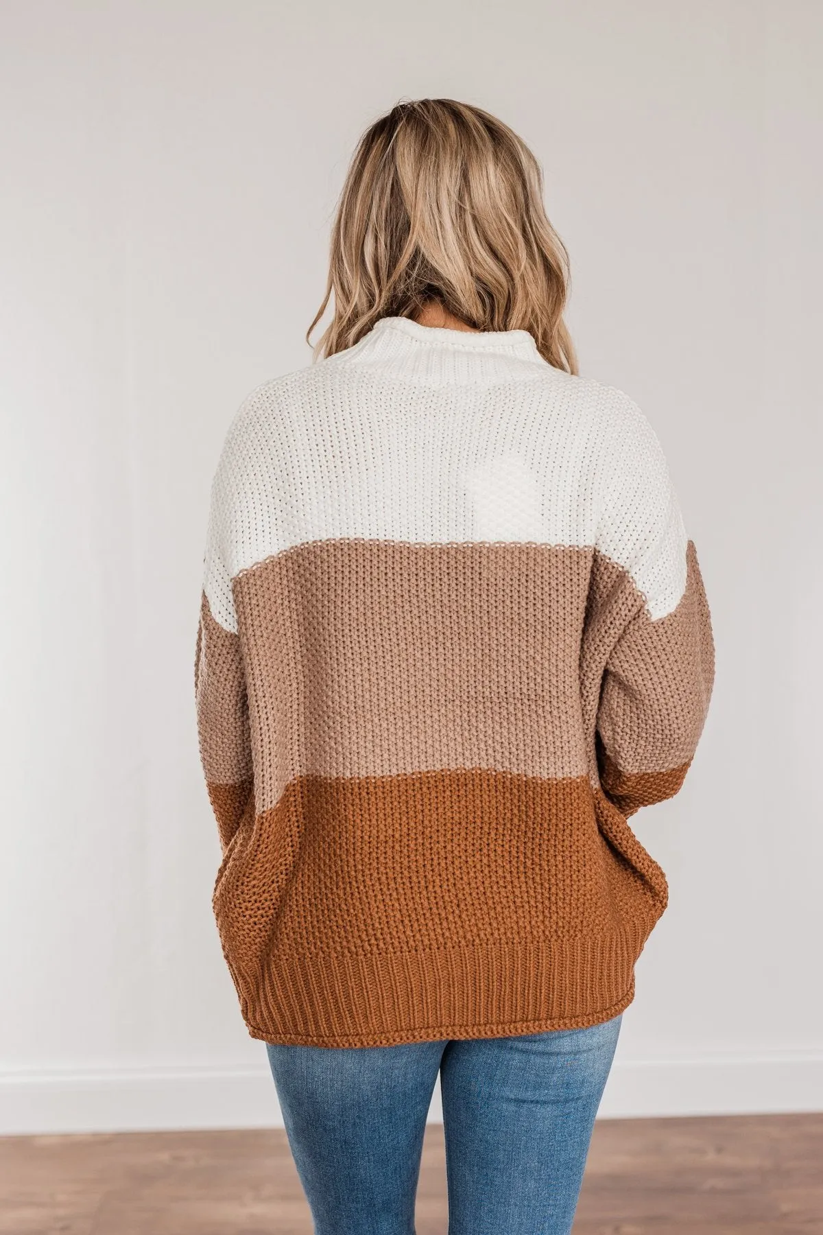 Warm & Toasty Color Block Knit Sweater- Mocha & Rust