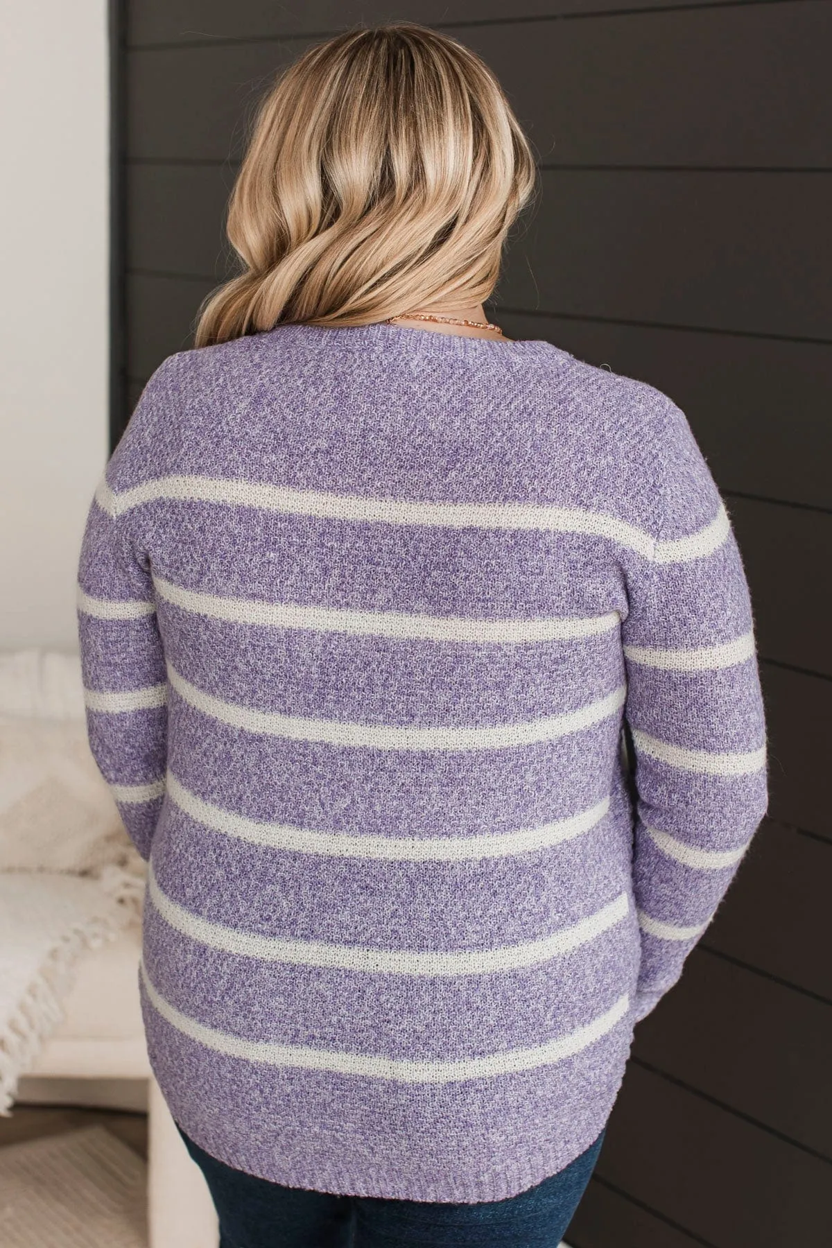 Way Of Life Striped Knit Sweater- Lavender & Ivory