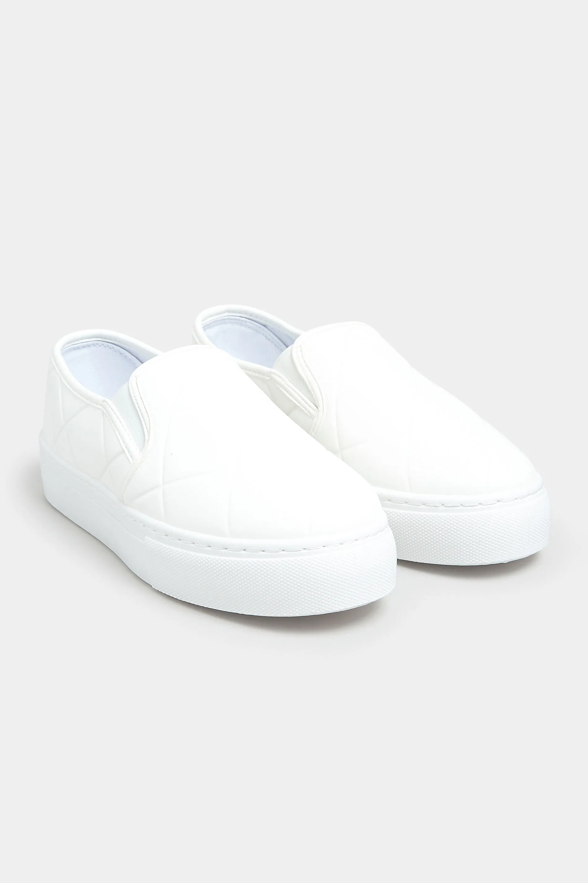 White Quilted Slip-On Trainers In Extra Wide EEE Fit