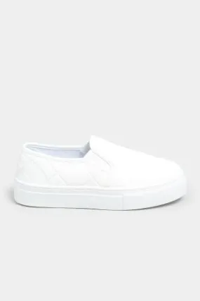 White Quilted Slip-On Trainers In Extra Wide EEE Fit