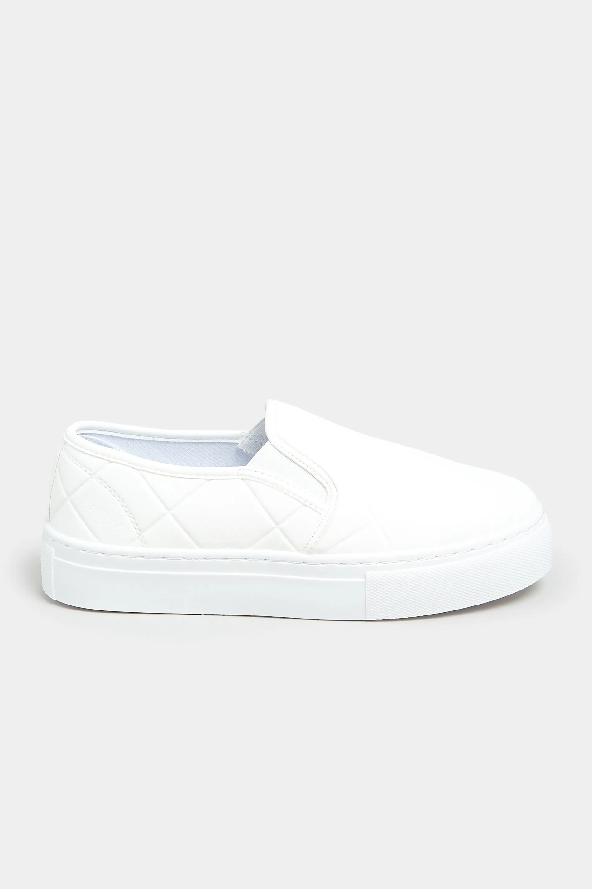 White Quilted Slip-On Trainers In Extra Wide EEE Fit