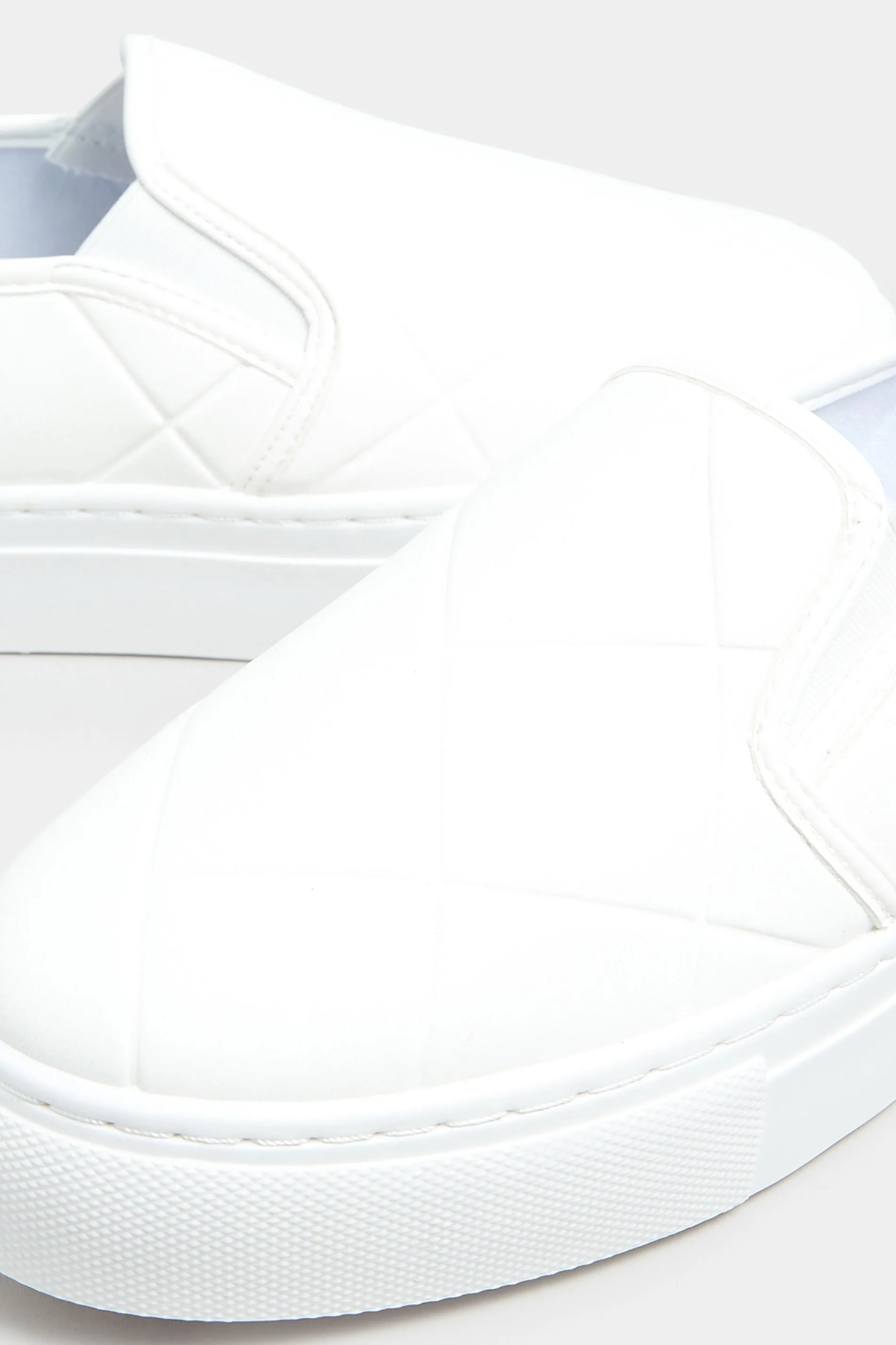 White Quilted Slip-On Trainers In Extra Wide EEE Fit