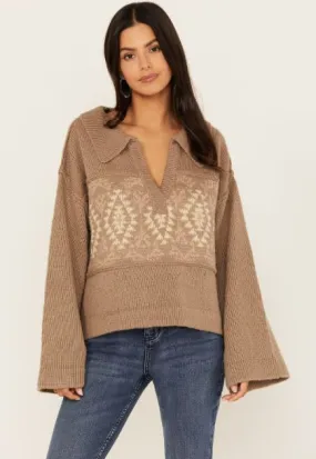 Women's Miss Me Aztec Knit Collar Moss Sweater