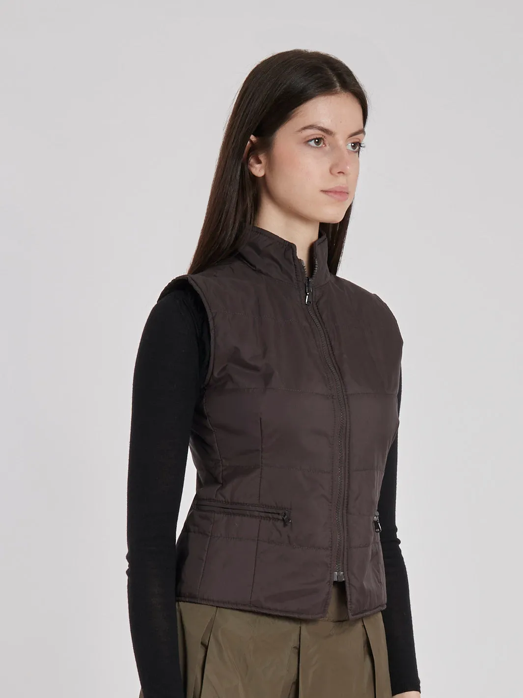 Y2K Fay sleeveless down jacket in dark brown